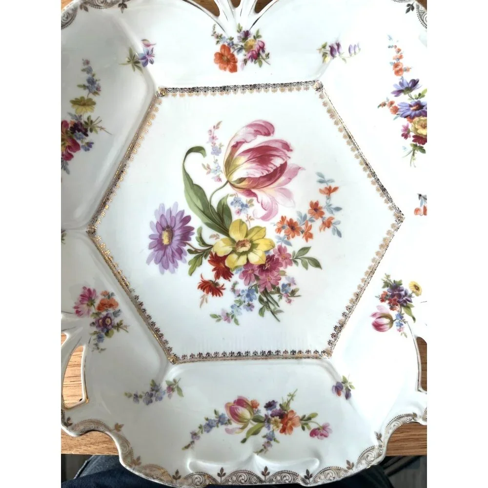 Beyer & Block Antique Dresden Reticulated Porcelain Plate With Floral Design